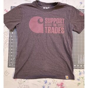 Carhartt Support The Trades T-Shirt Youth XS Brown Loose Fit Logo Tee